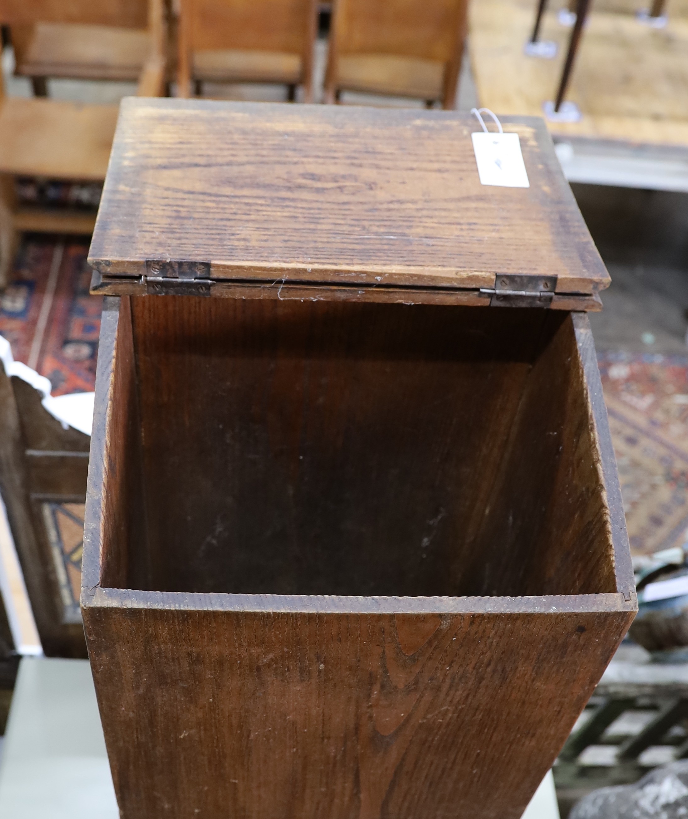 A French oak baguette box, width 34cm, depth 26cm, height 76cm